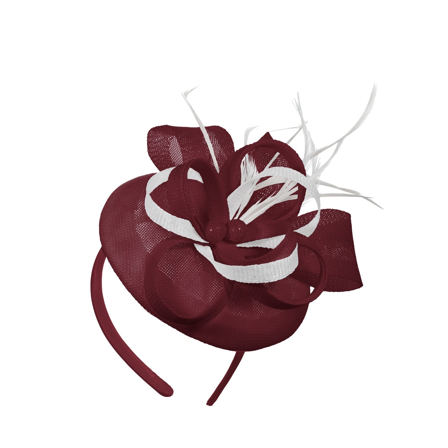 Burgundy White Mix Round Pillbox Bow Sinamay Headband Fascinator Weddings Ascot Hatinator Races