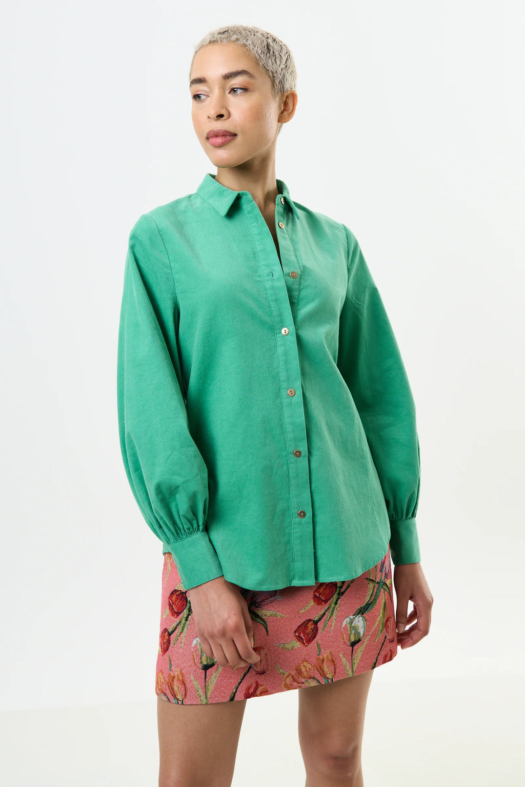 Byron Lightweight Baby Cord Shirt - Green