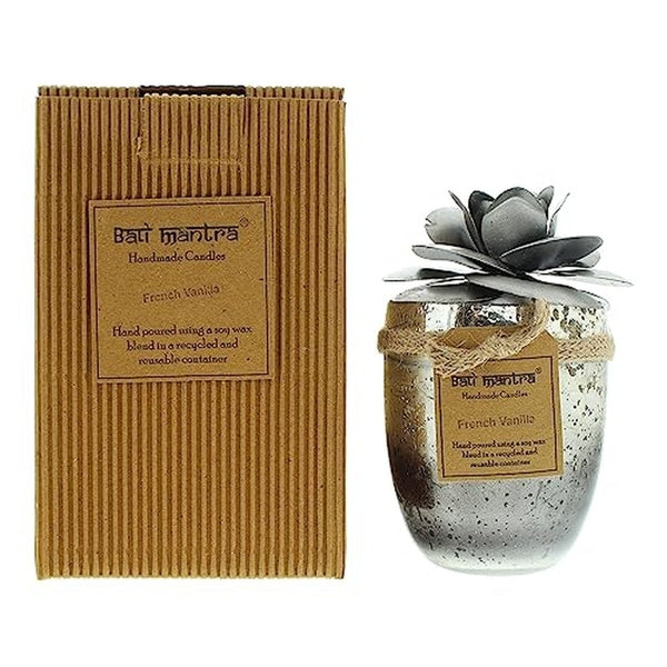 Bali Mantra Camellia Glass Silver Candle 500g - French Vanilla