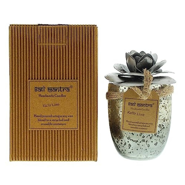Bali Mantra Camellia Glass Silver Candle 500g - Kaffir Lime