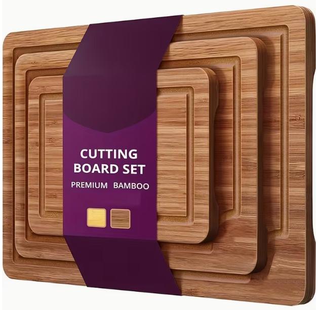 Premium Bamboo Cutting Board Set – Eco-Friendly Wooden Chopping Boards for Meat, Vegetables