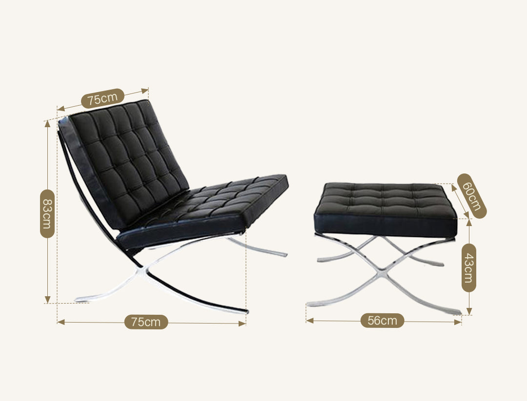 Barcelona Chair And Ottoman, Brown Leather