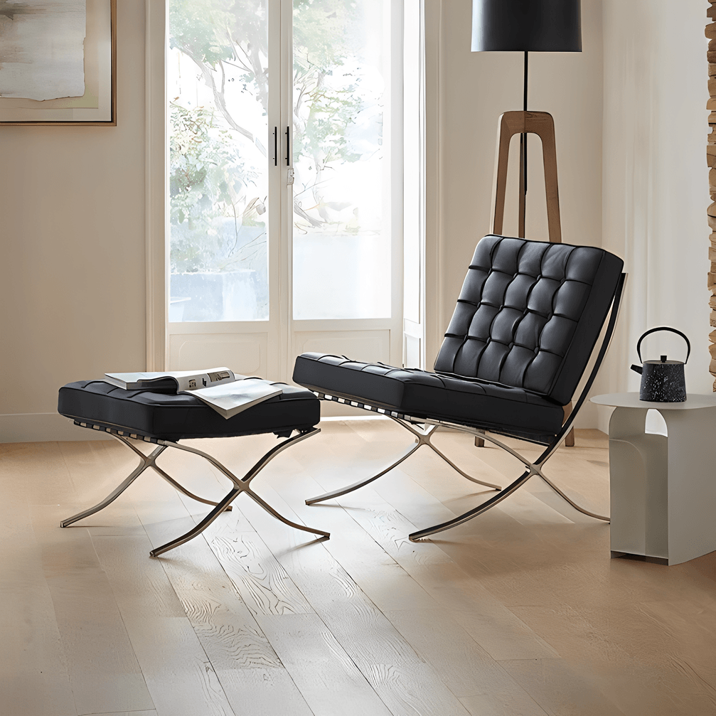 Barcelona Chair And Ottoman, Real Leather