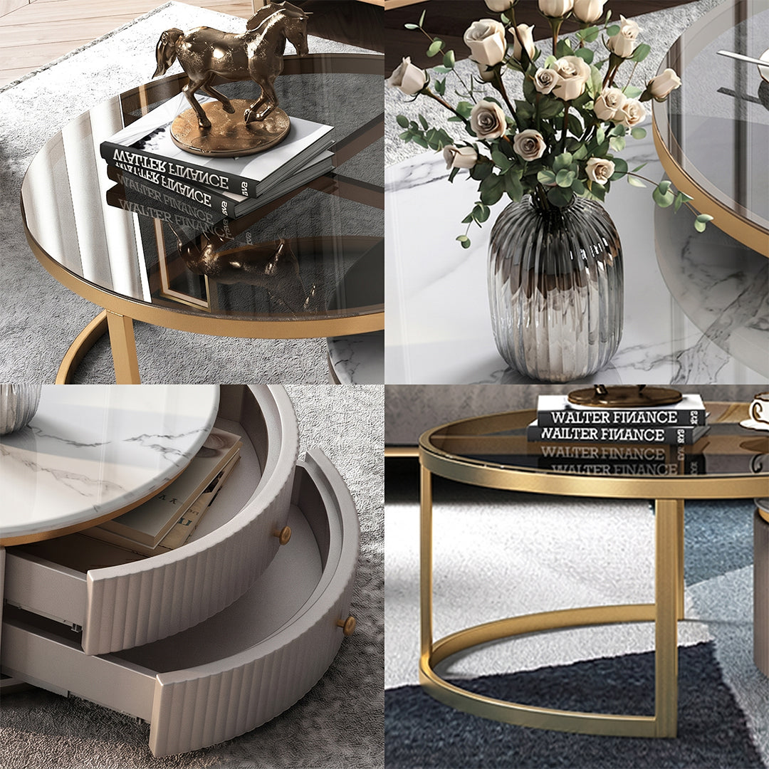 Bell Nesting Coffee Table Set, White & Gold