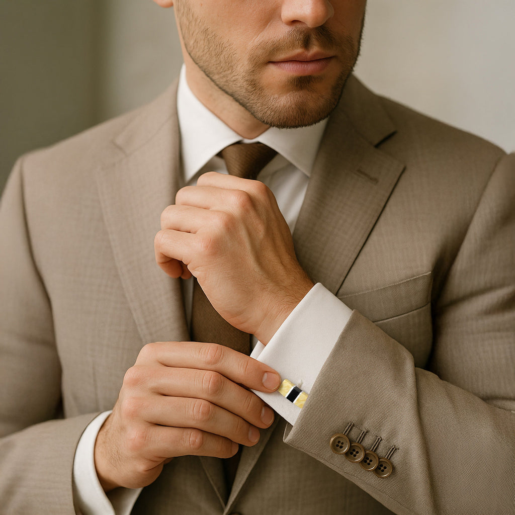 Baltic Amber With Jet Rectangle Sterling Silver Cufflinks