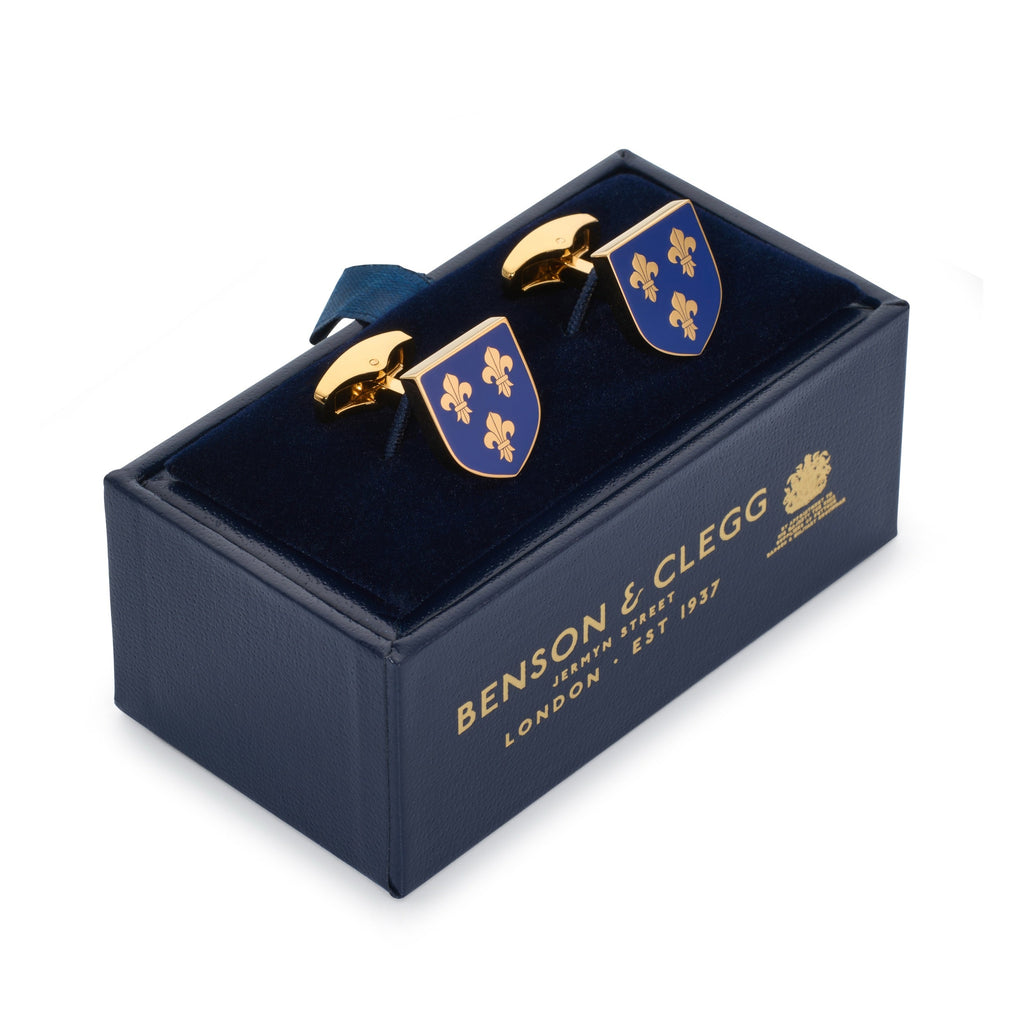 Fleur De Lys Shield Cufflinks In Imperial Blue