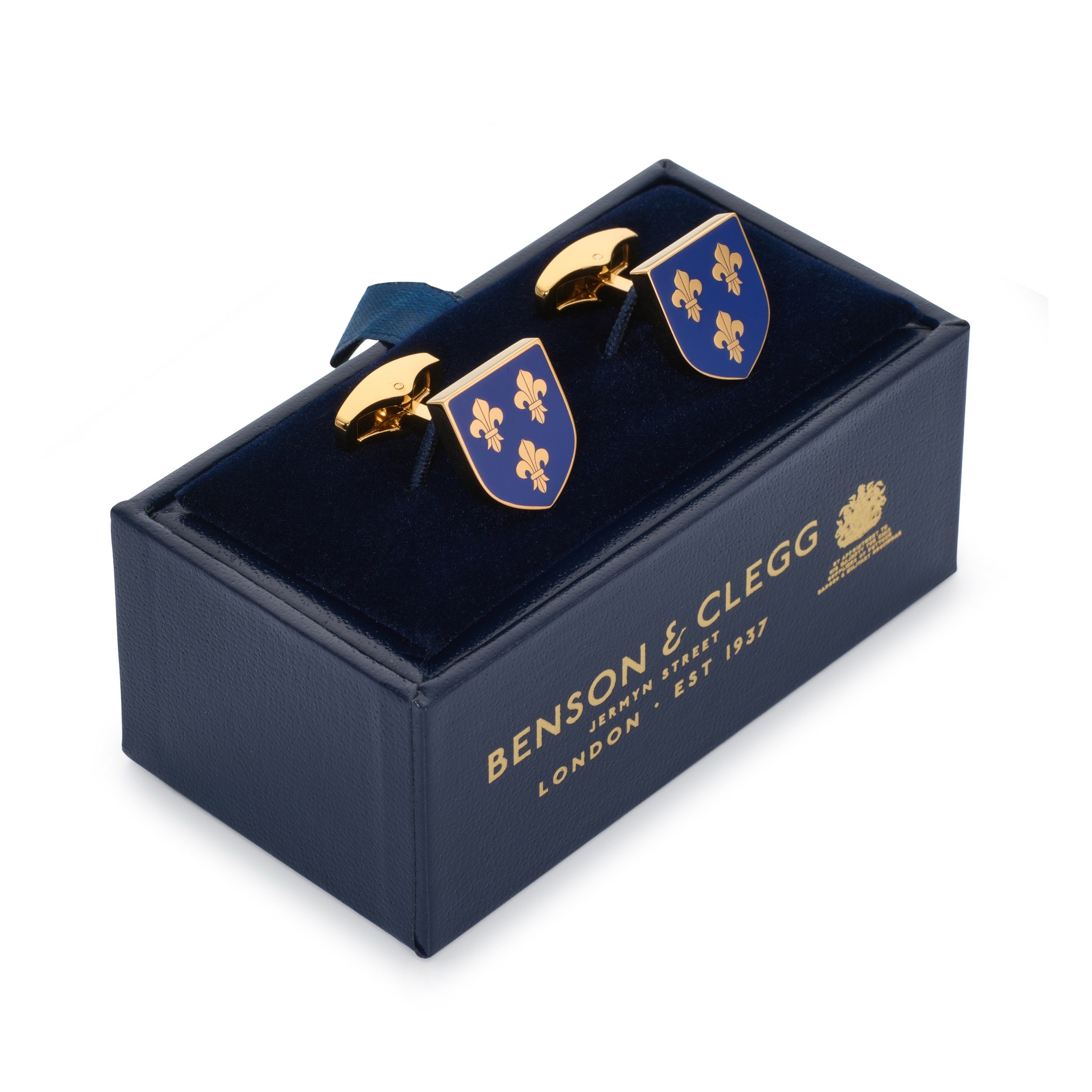 Fleur De Lys Shield Cufflinks In Imperial Blue