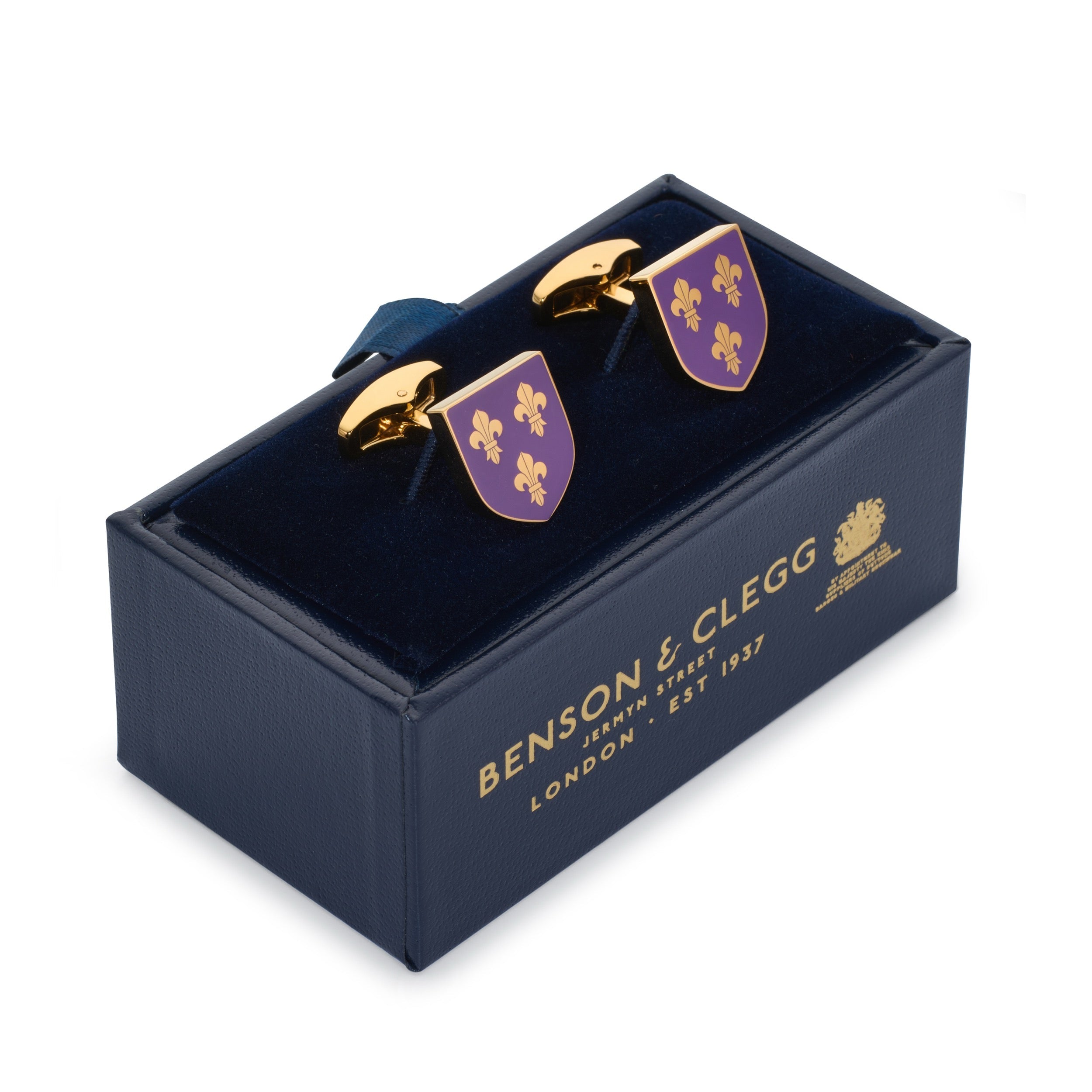 Fleur De Lys Shield Cufflinks In Royal Purple