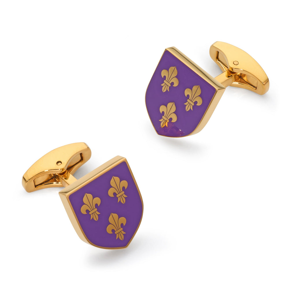 Fleur De Lys Shield Cufflinks In Royal Purple