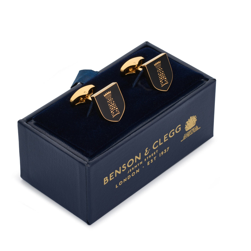 Heraldic Tower Shield Cufflinks In Onyx Black