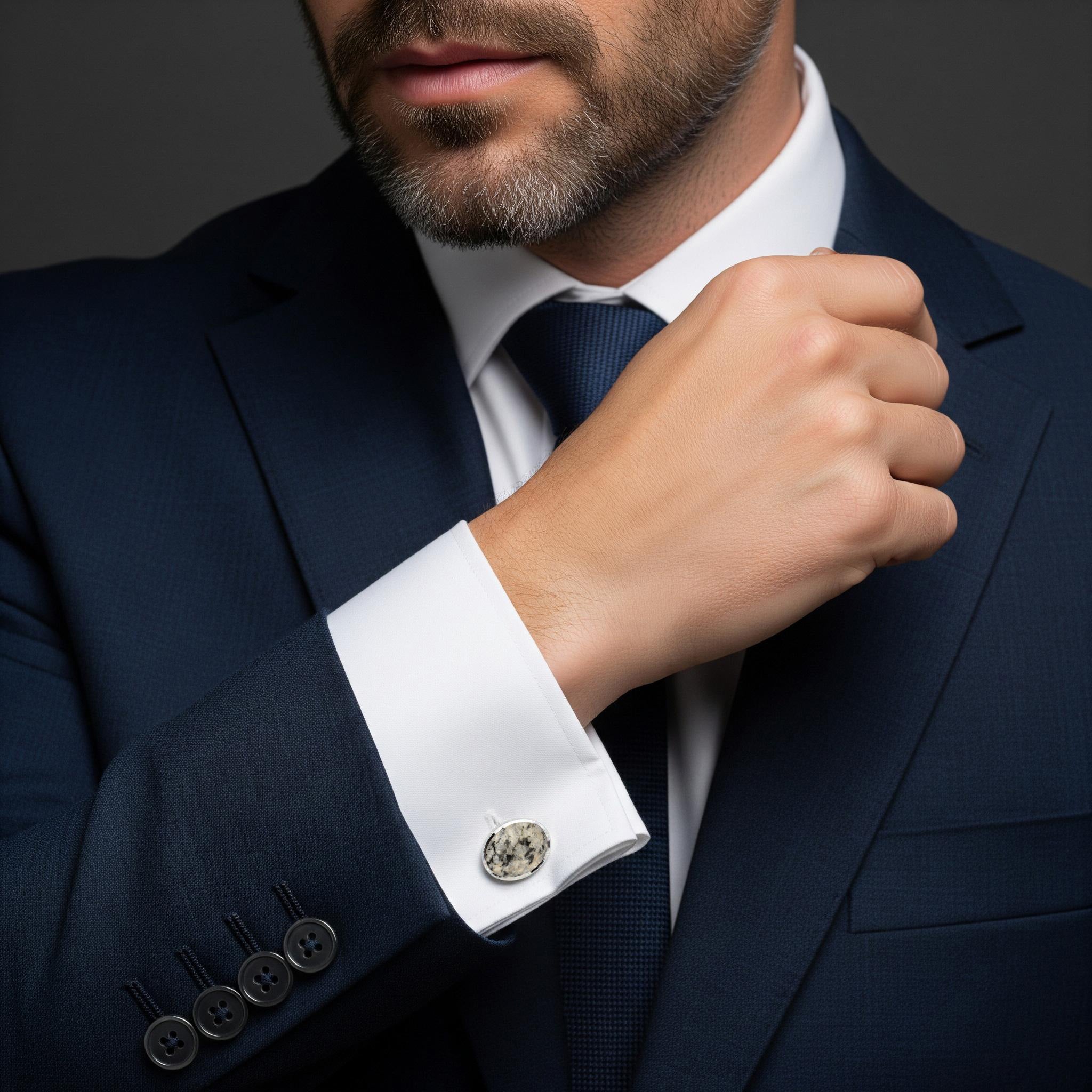 Sterling Silver Oval Cufflinks With Kemnay Stone