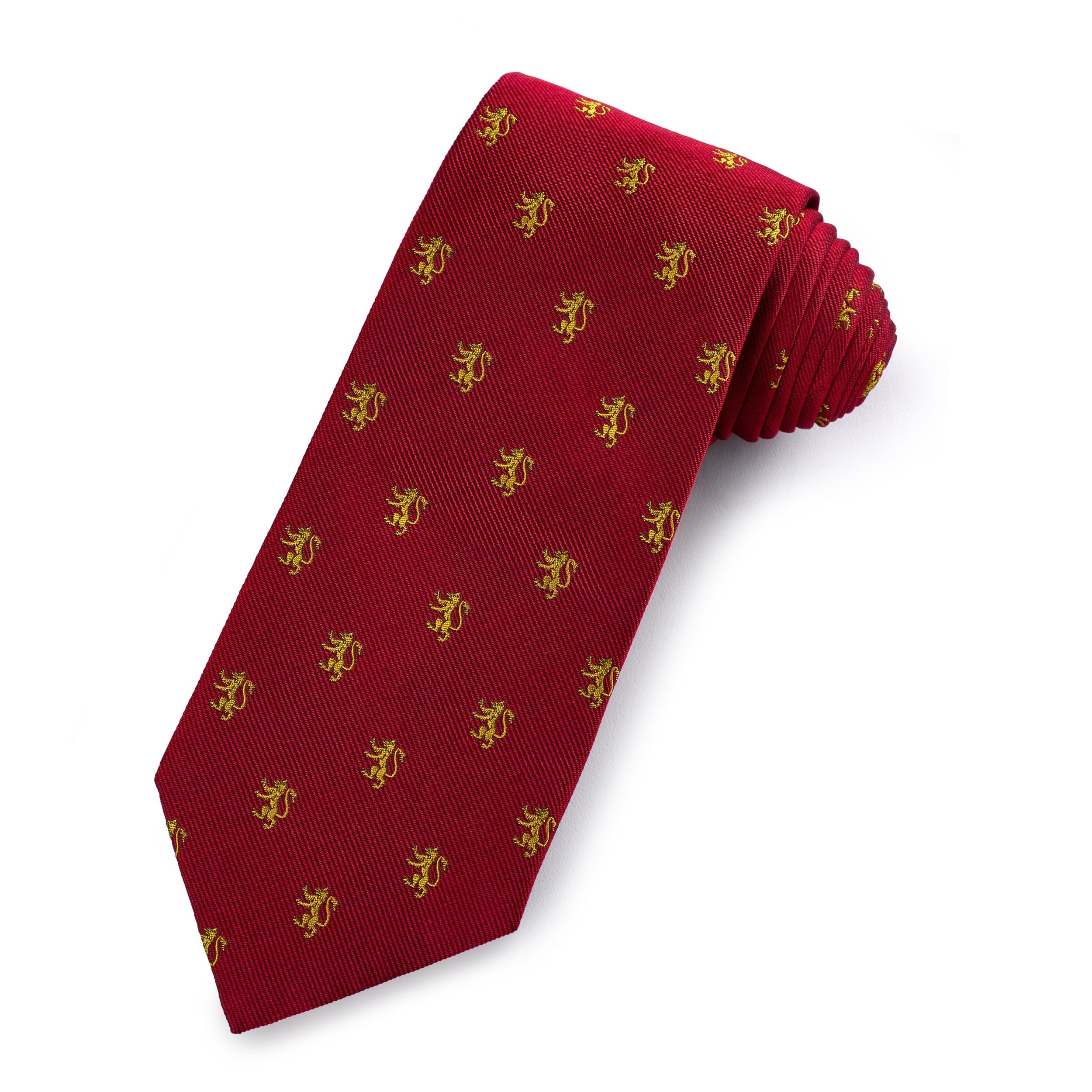 Rampant Lion Silk Tie In  Red
