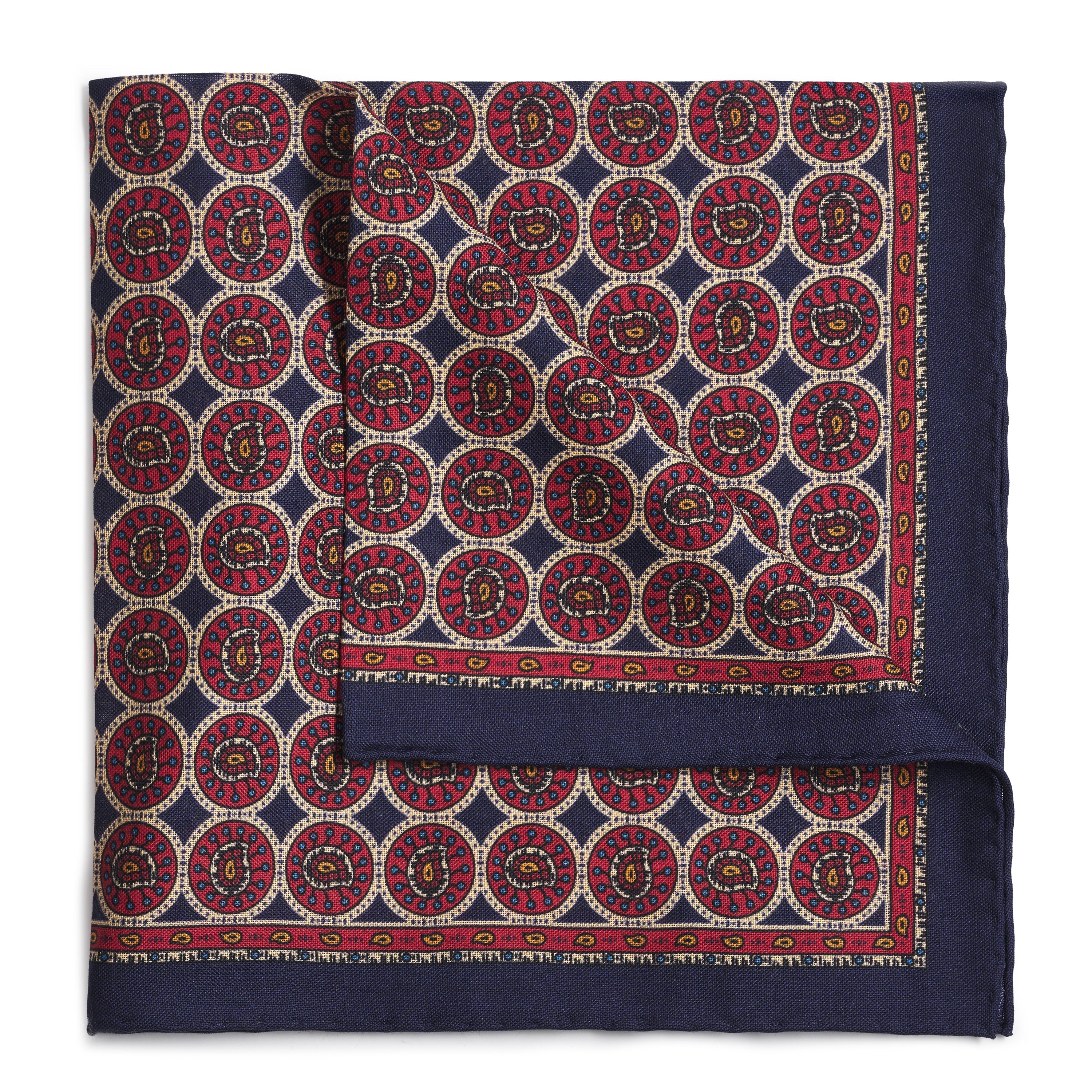 Circular Paisley (Wool & Silk Mix) Pocket Square In Navy