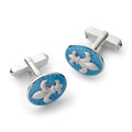 Fleur De Lys Sterling Silver Cloisonne Cufflinks In Blue