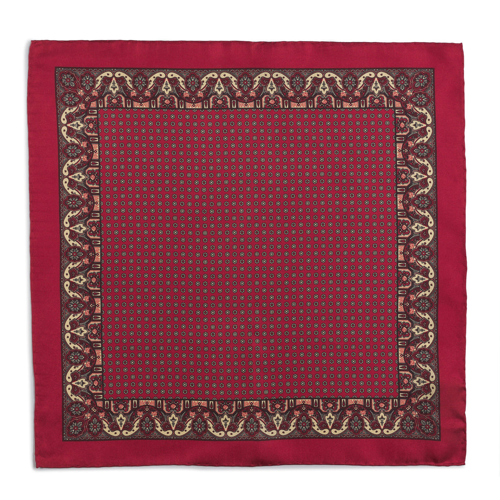 Ornate Paisley Silk Pocket Square In Red