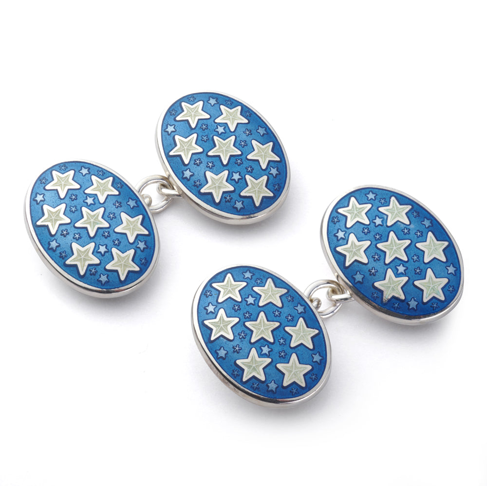 Star Sterling Silver Cloisonne Cufflinks In Blue