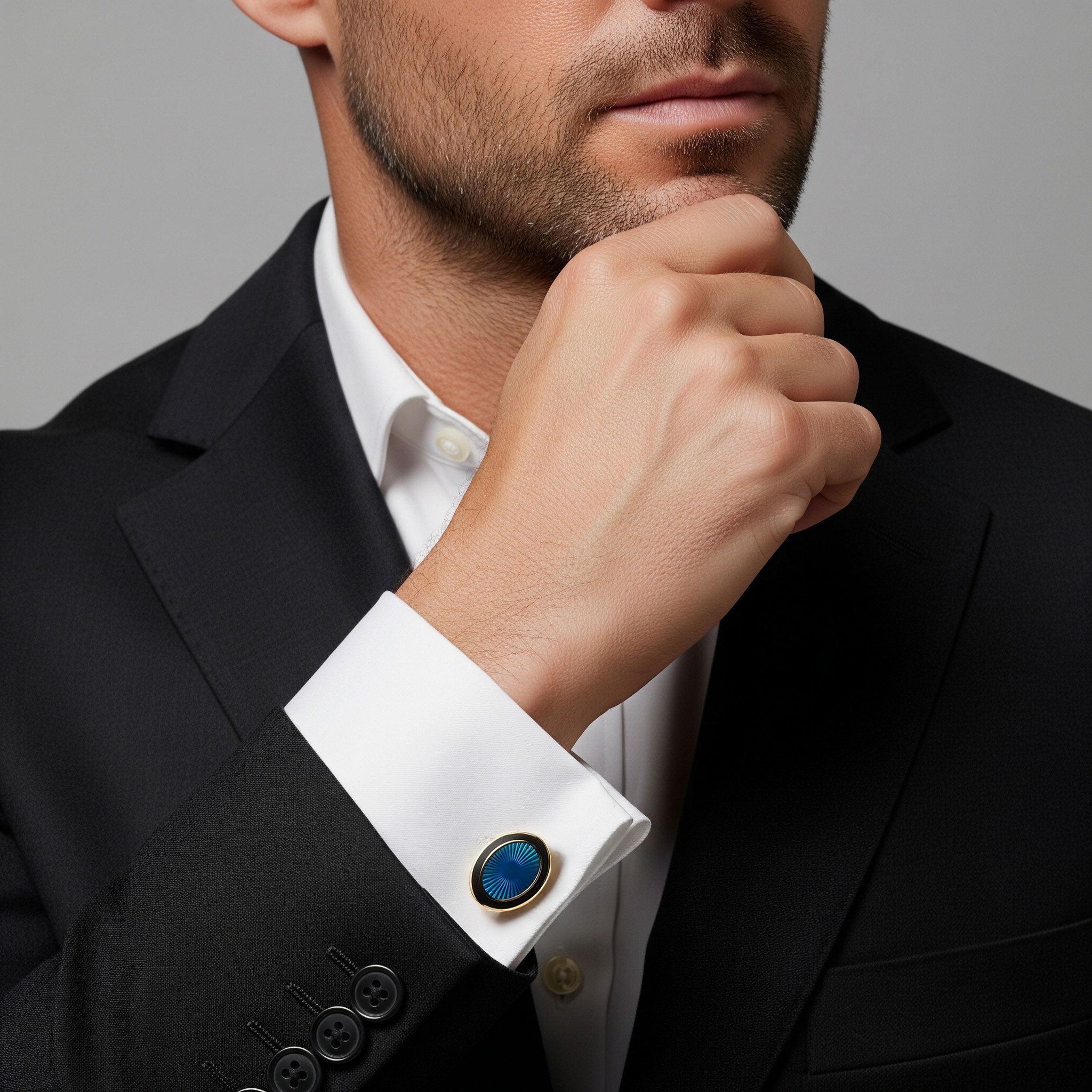 Sunburst Enamel Cufflinks In Sapphire Blue