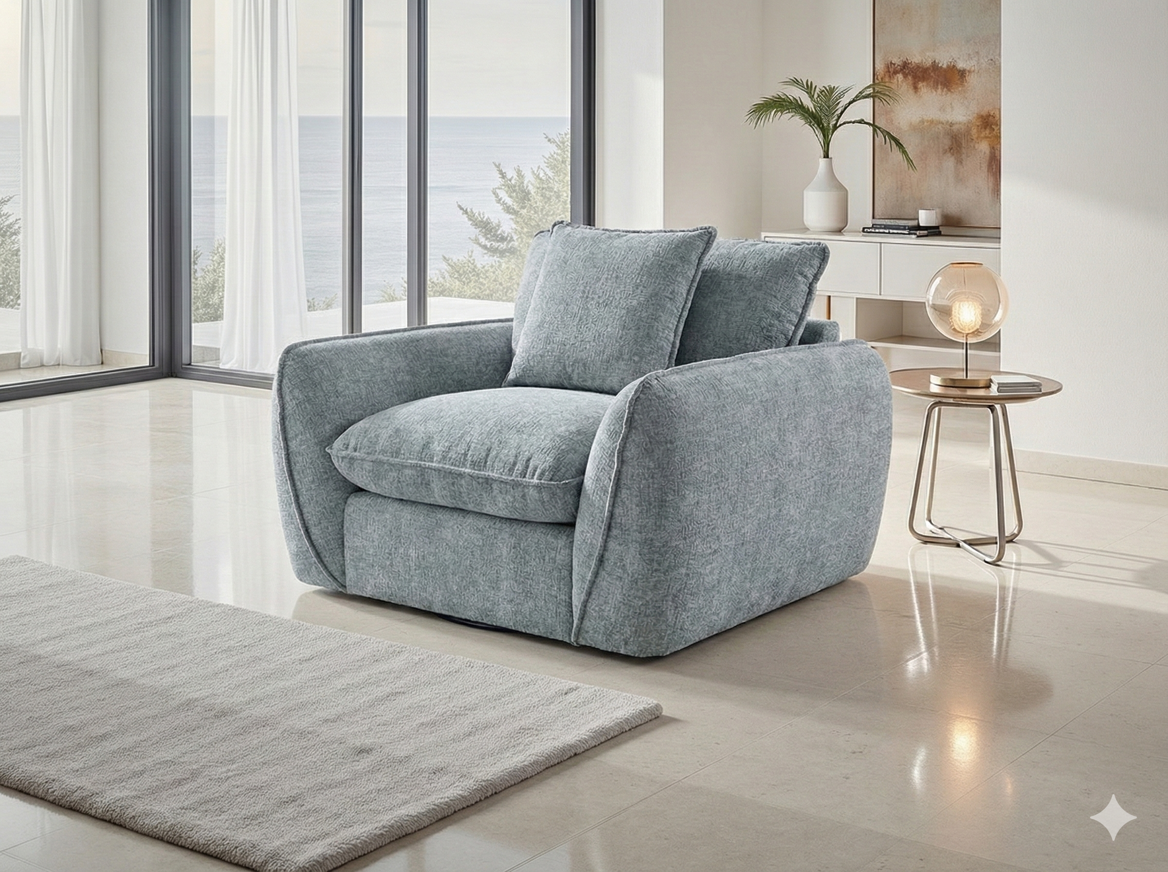 Berlin  Fabric Armchair: Contemporary Cloud-Like Comfort, Deep Cushions, Stylish Piping