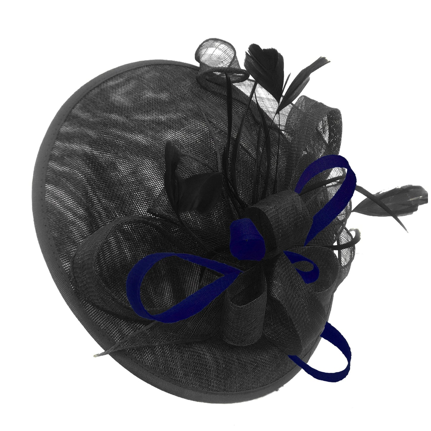Caprilite Big Saucer Sinamay Black & Navy Mixed Colour Fascinator On Headband