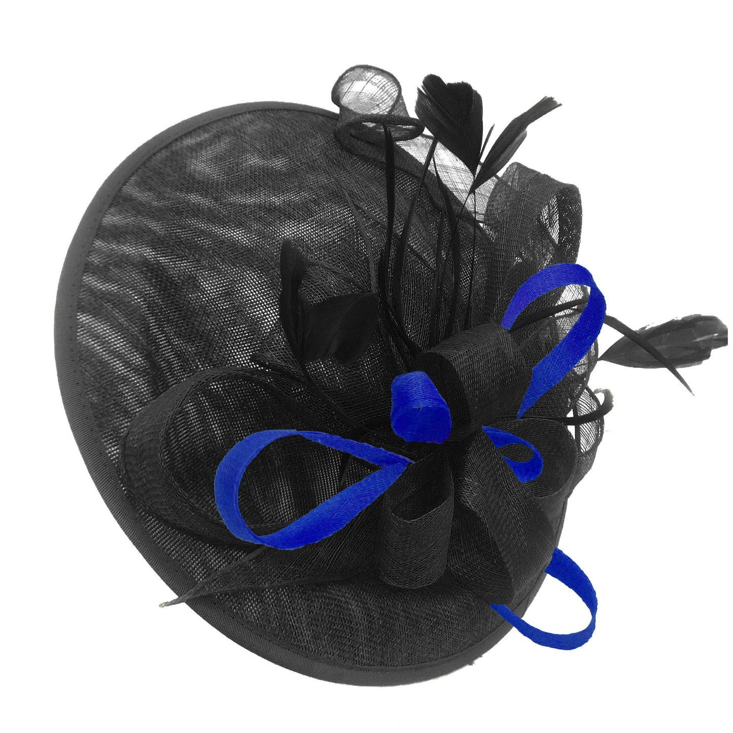 Caprilite Big Saucer Sinamay Black & Royal Blue Mixed Colour Fascinator On Headband