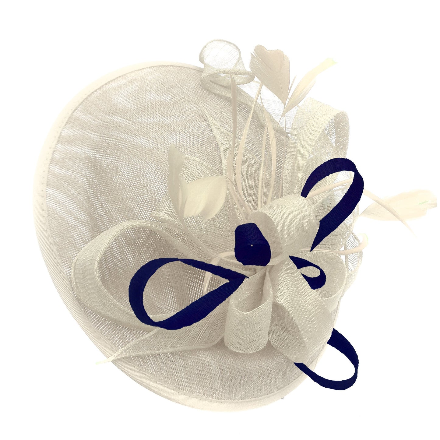Caprilite Big Saucer Sinamay Cream Ivory & Navy Mixed Colour Fascinator On Headband