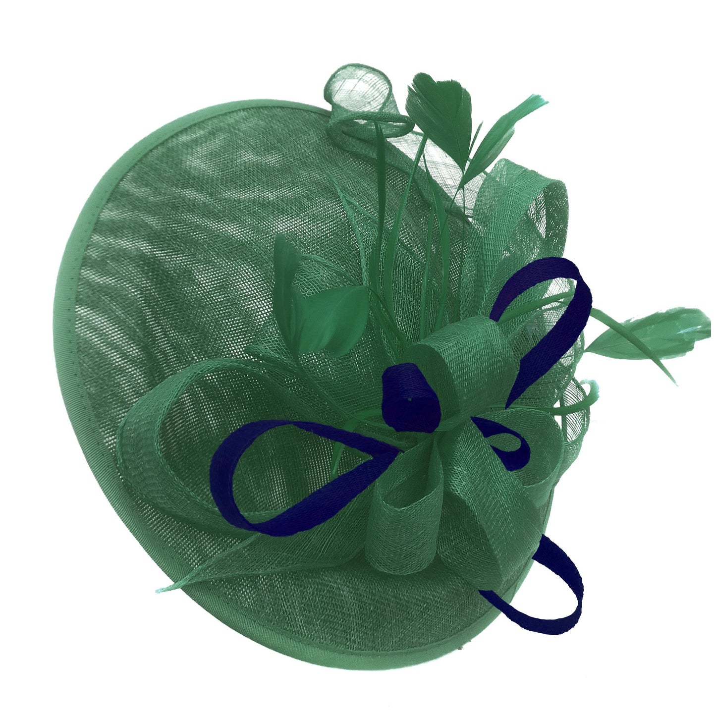 Caprilite Big Saucer Sinamay Green & Navy Mixed Colour Fascinator On Headband