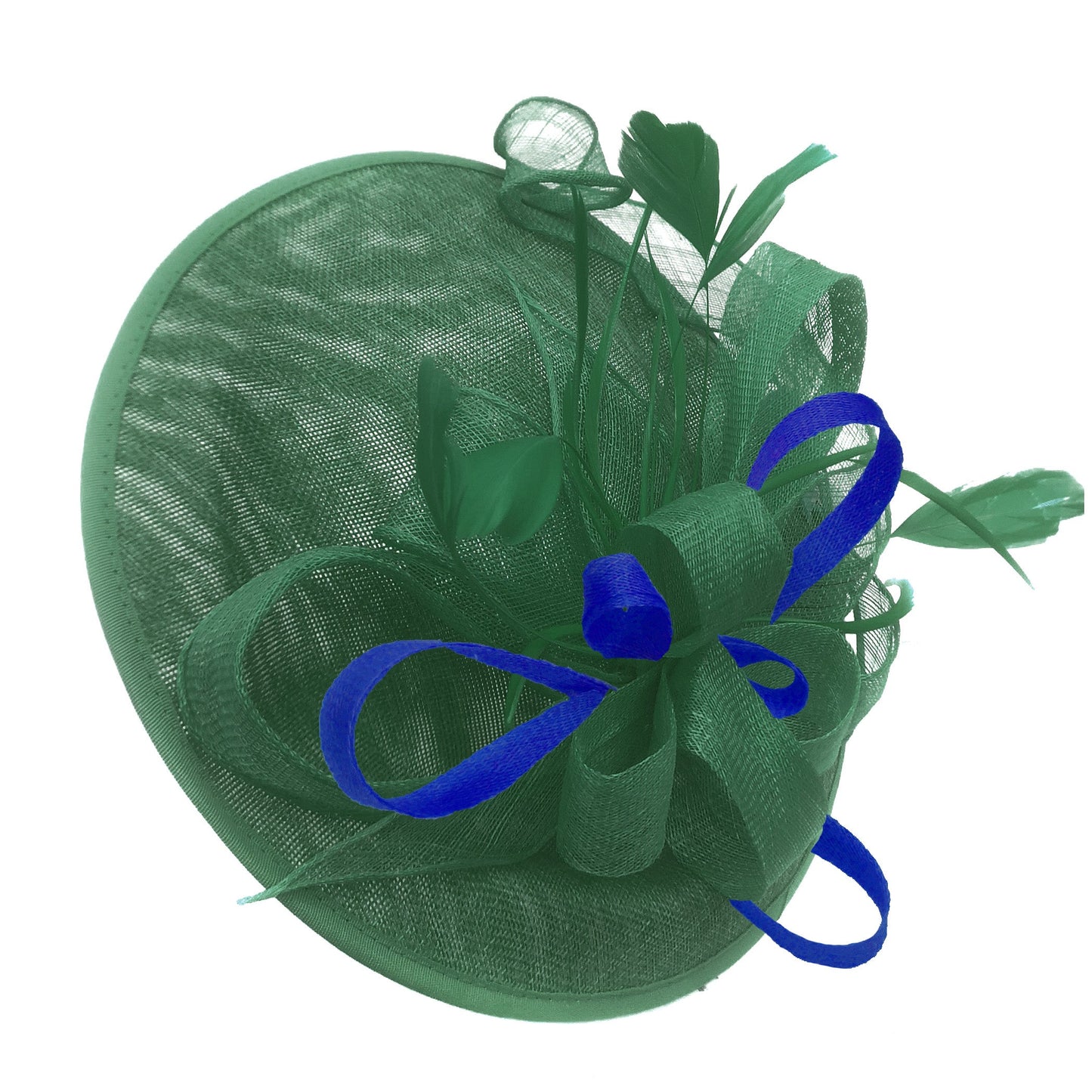 Caprilite Big Saucer Sinamay Green & Royal Blue Mixed Colour Fascinator On Headband