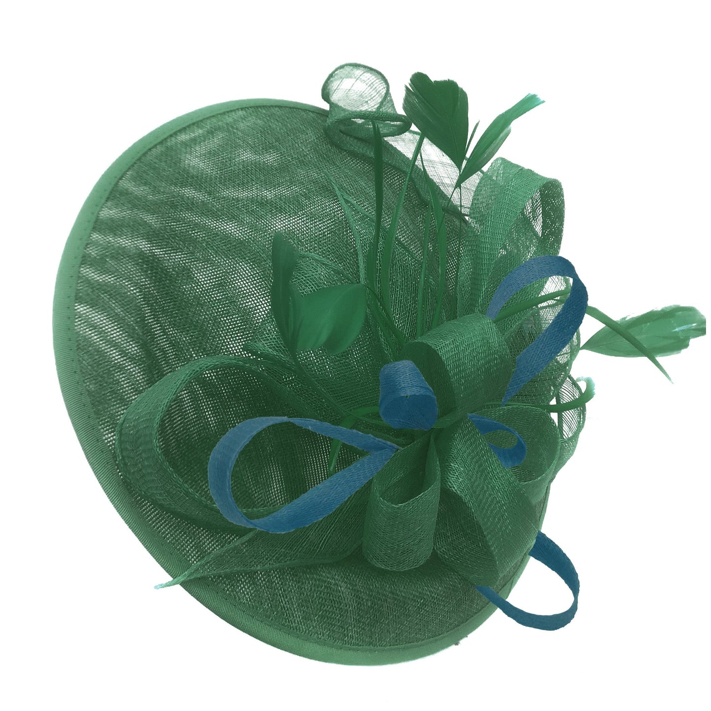 Caprilite Big Saucer Sinamay Green & Teal Mixed Colour Fascinator On Headband