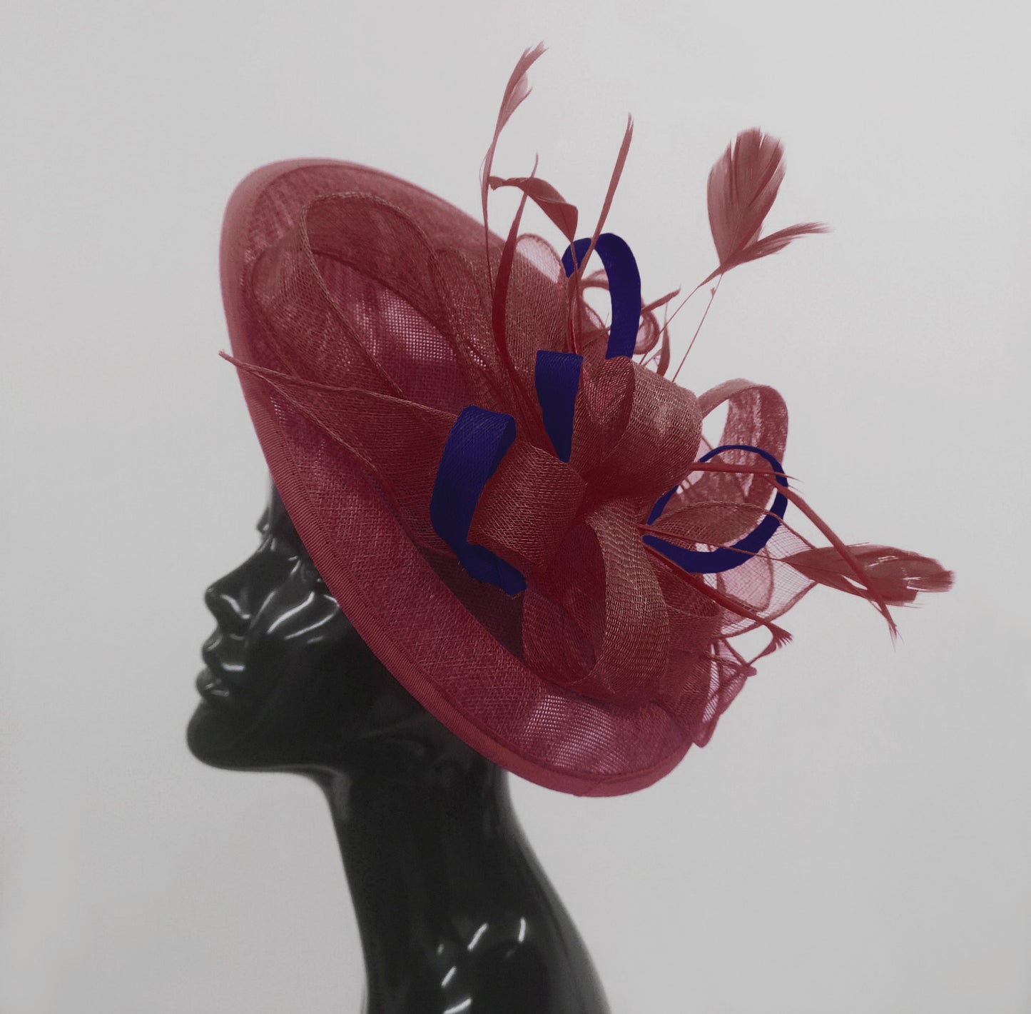 Caprilite Big Saucer Sinamay Burgundy & Navy Mixed Colour Fascinator On Headband
