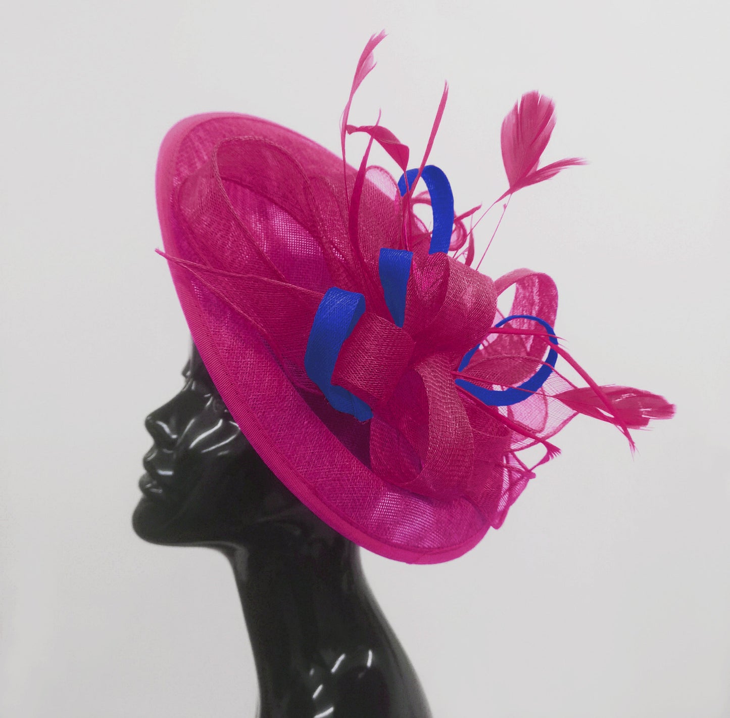 Caprilite Big Saucer Sinamay Fuchsia Hot Pink & Royal Blue Mixed Colour Fascinator On Headband