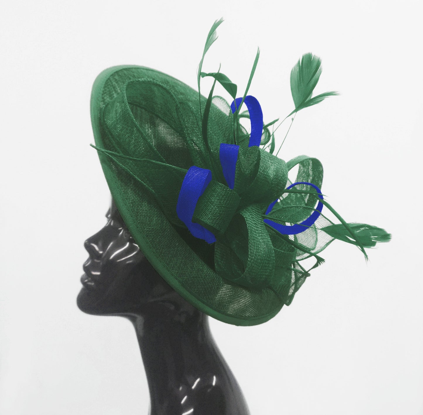 Caprilite Big Saucer Sinamay Green & Royal Blue Mixed Colour Fascinator On Headband
