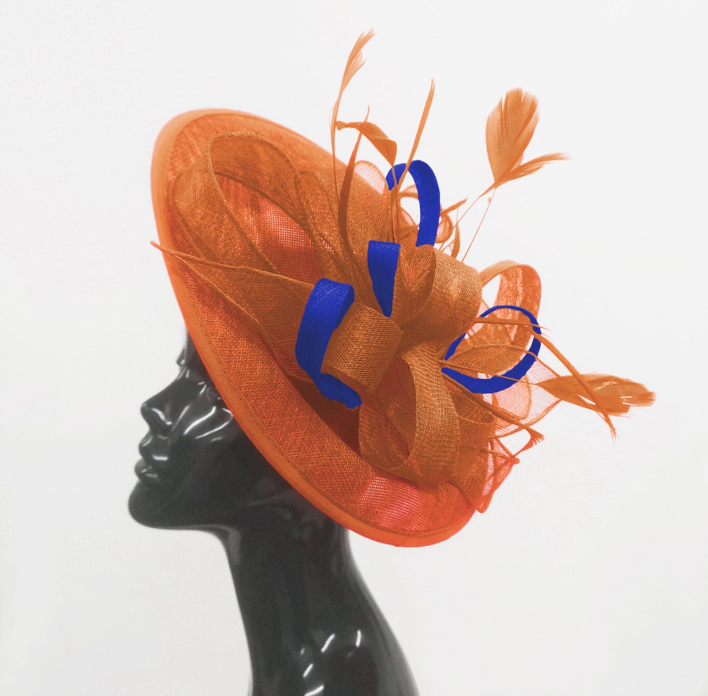 Caprilite Big Saucer Sinamay Orange & Royal Blue Mixed Colour Fascinator On Headband