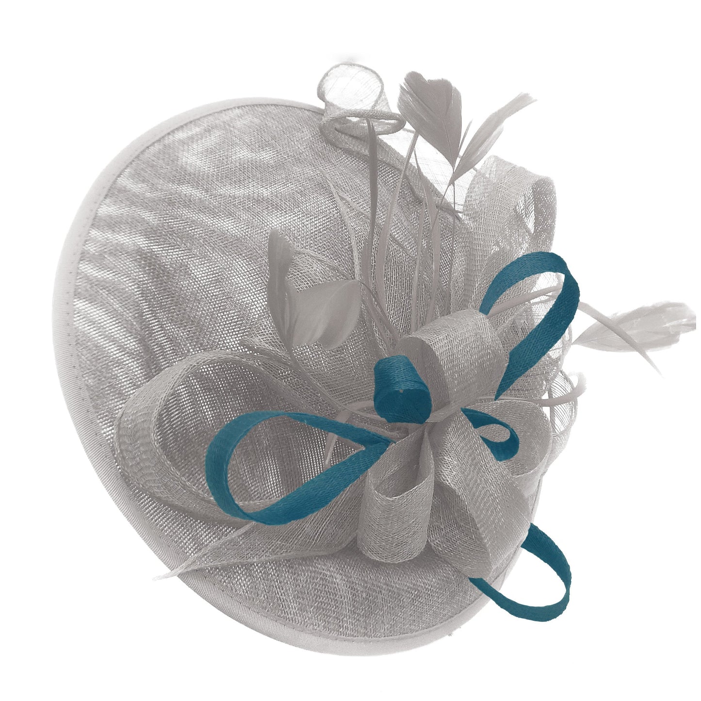 Caprilite Big Saucer Sinamay Silver Grey & Teal Mixed Colour Fascinator On Headband