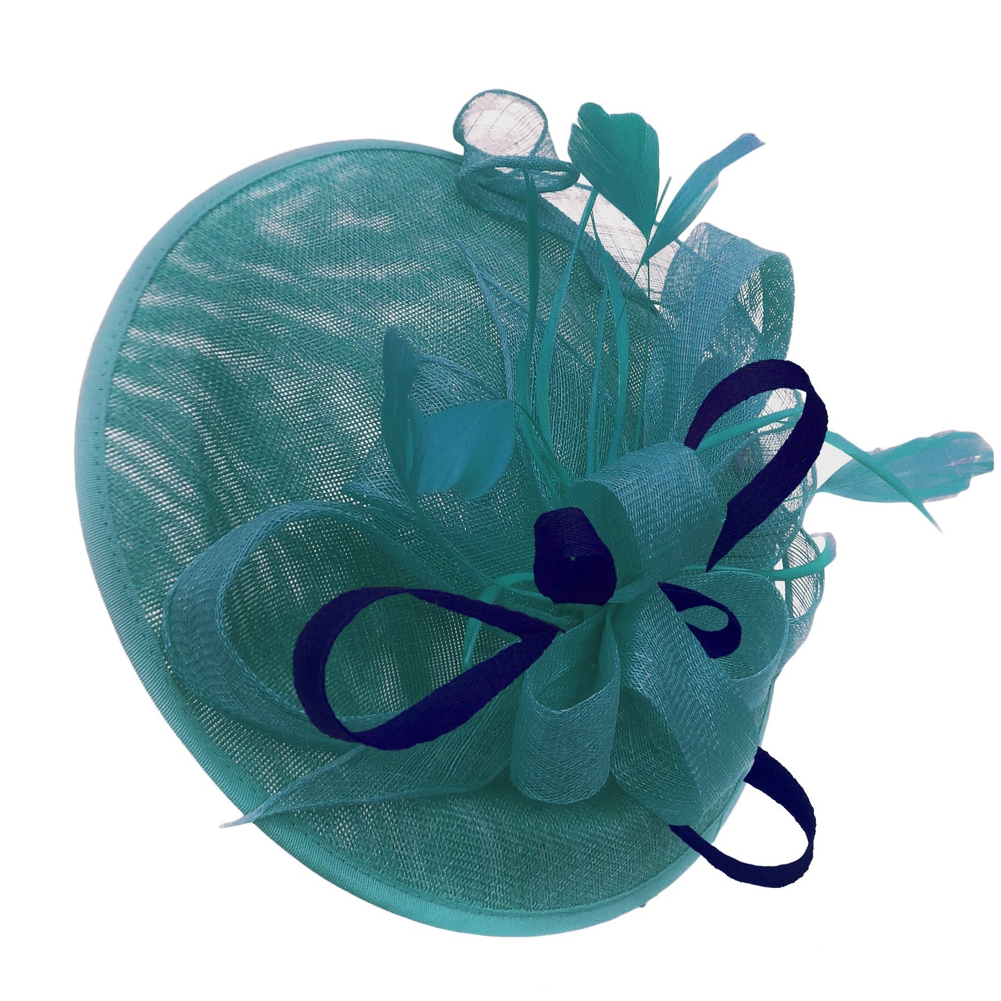 Caprilite Big Saucer Sinamay Teal Turquoise & Navy Mixed Colour Fascinator On Headband