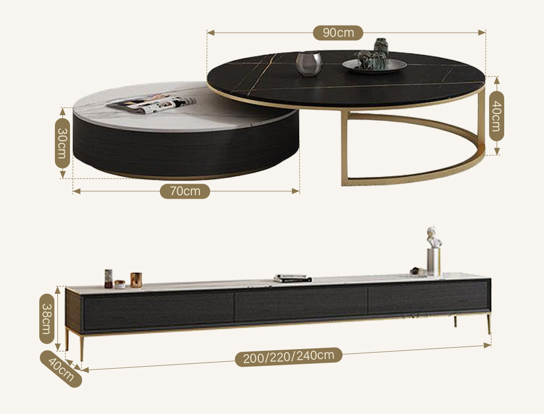 Bigbiglife Nesting Coffee Table With TV Stand, Sintered Stone