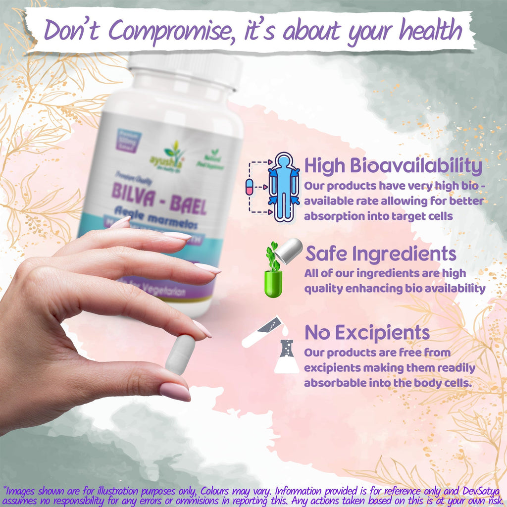 Ayushya Bael Leaf Capsules (Bilva, Wood Apple) Digestive Comfort Support - Vegan, Gluten Free, Non-GMO, 60 Capsules