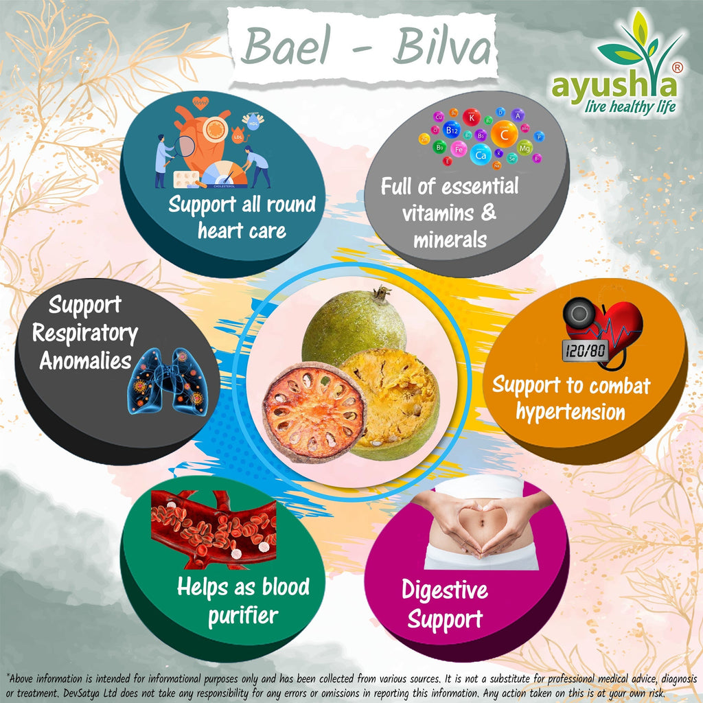 Ayushya Bael Leaf Capsules (Bilva, Wood Apple) Digestive Comfort Support - Vegan, Gluten Free, Non-GMO, 60 Capsules