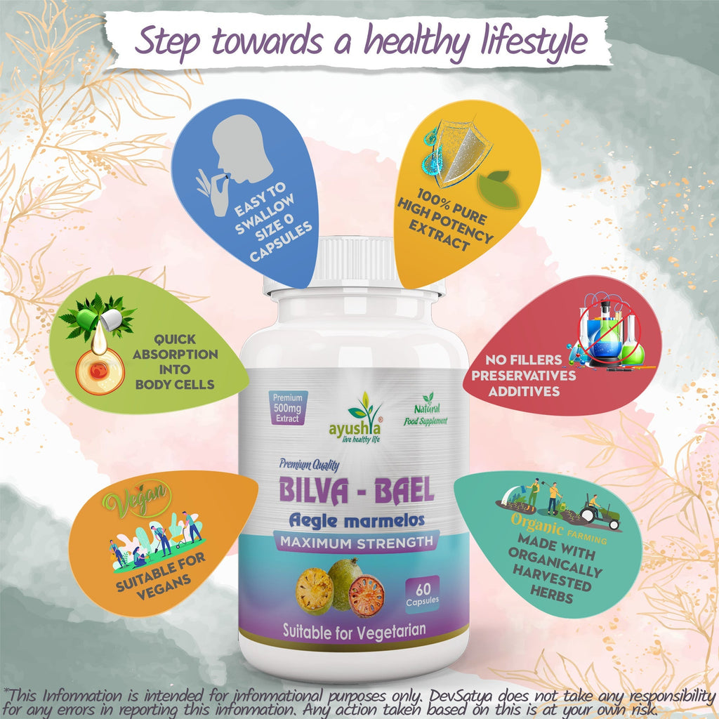 Ayushya Bael Leaf Capsules (Bilva, Wood Apple) Digestive Comfort Support - Vegan, Gluten Free, Non-GMO, 60 Capsules