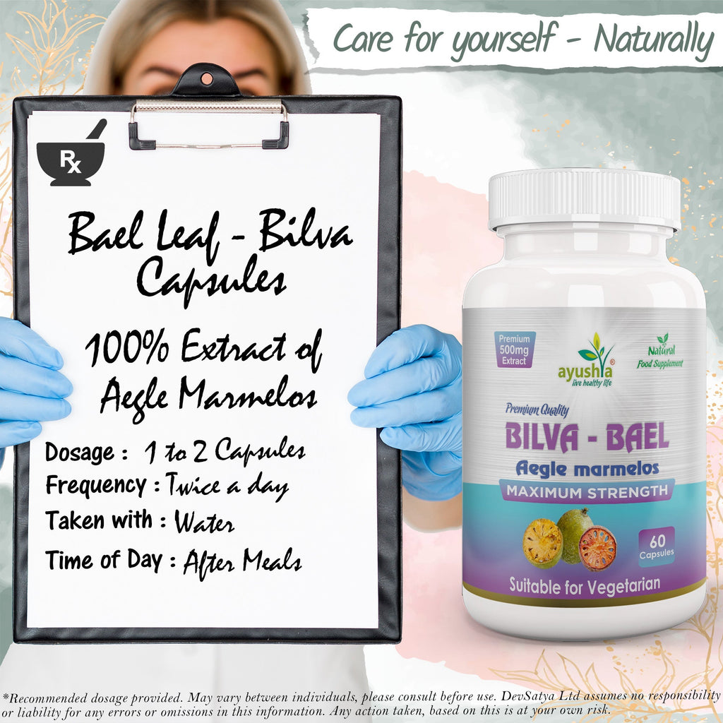 Ayushya Bael Leaf Capsules (Bilva, Wood Apple) Digestive Comfort Support - Vegan, Gluten Free, Non-GMO, 60 Capsules