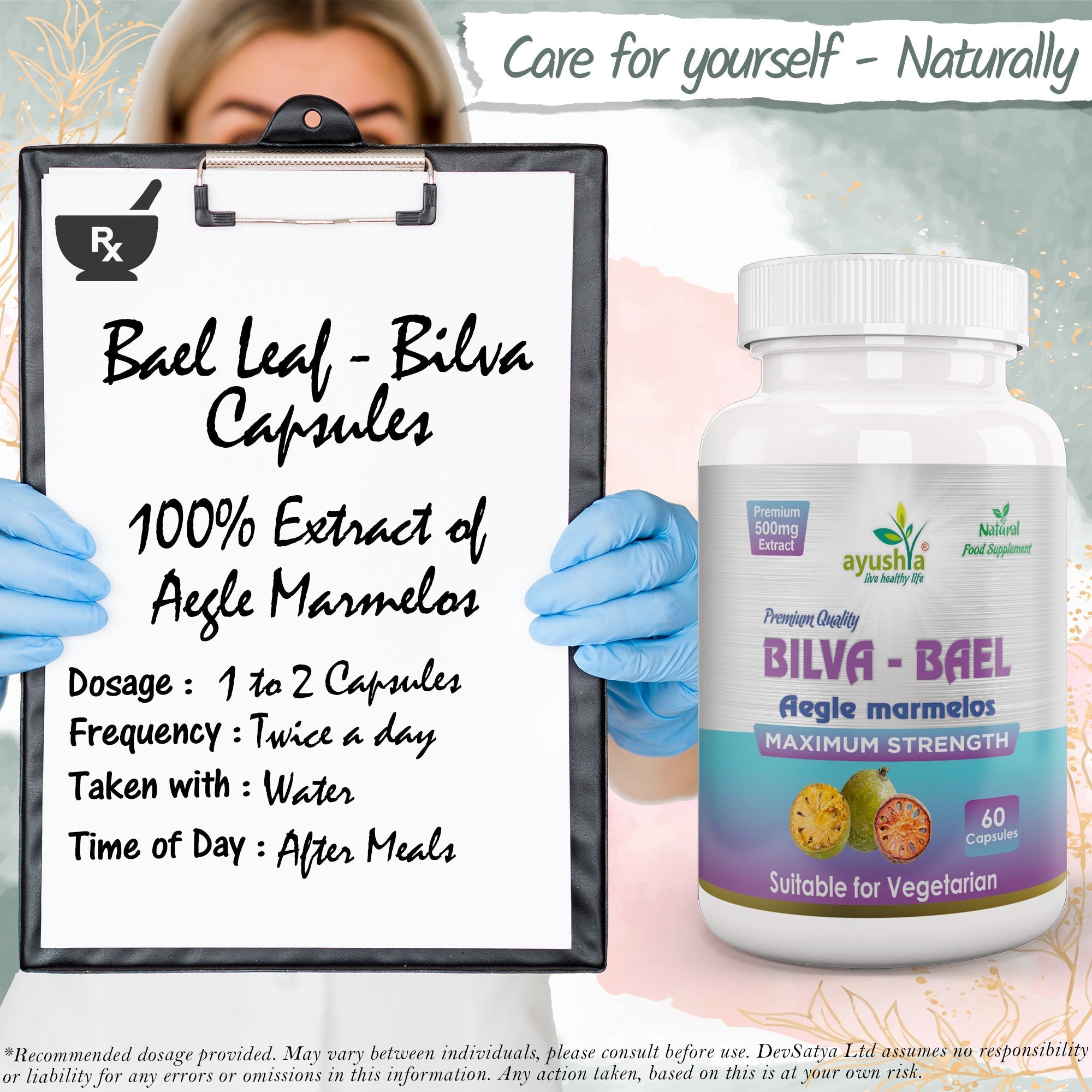 Ayushya Bael Leaf Capsules (Bilva, Wood Apple) Digestive Comfort Support - Vegan, Gluten Free, Non-GMO, 60 Capsules