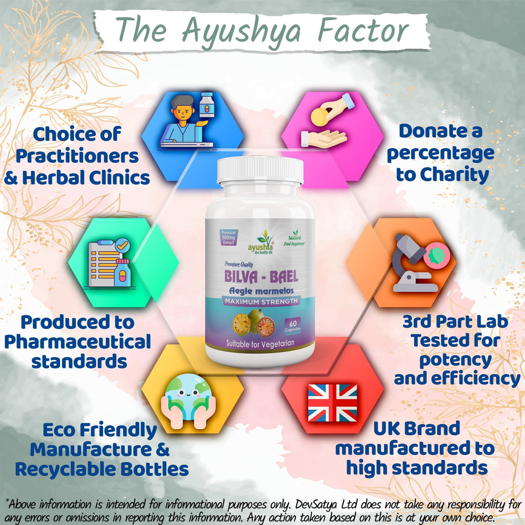 Ayushya Bael Leaf Capsules (Bilva, Wood Apple) Digestive Comfort Support - Vegan, Gluten Free, Non-GMO, 60 Capsules