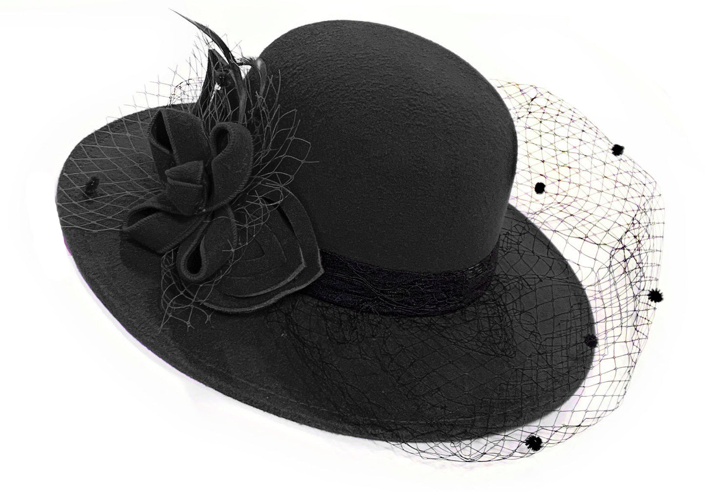 Large Wool Mix Formal Brim Fedora Hat with Veil Hatinator Fascinator