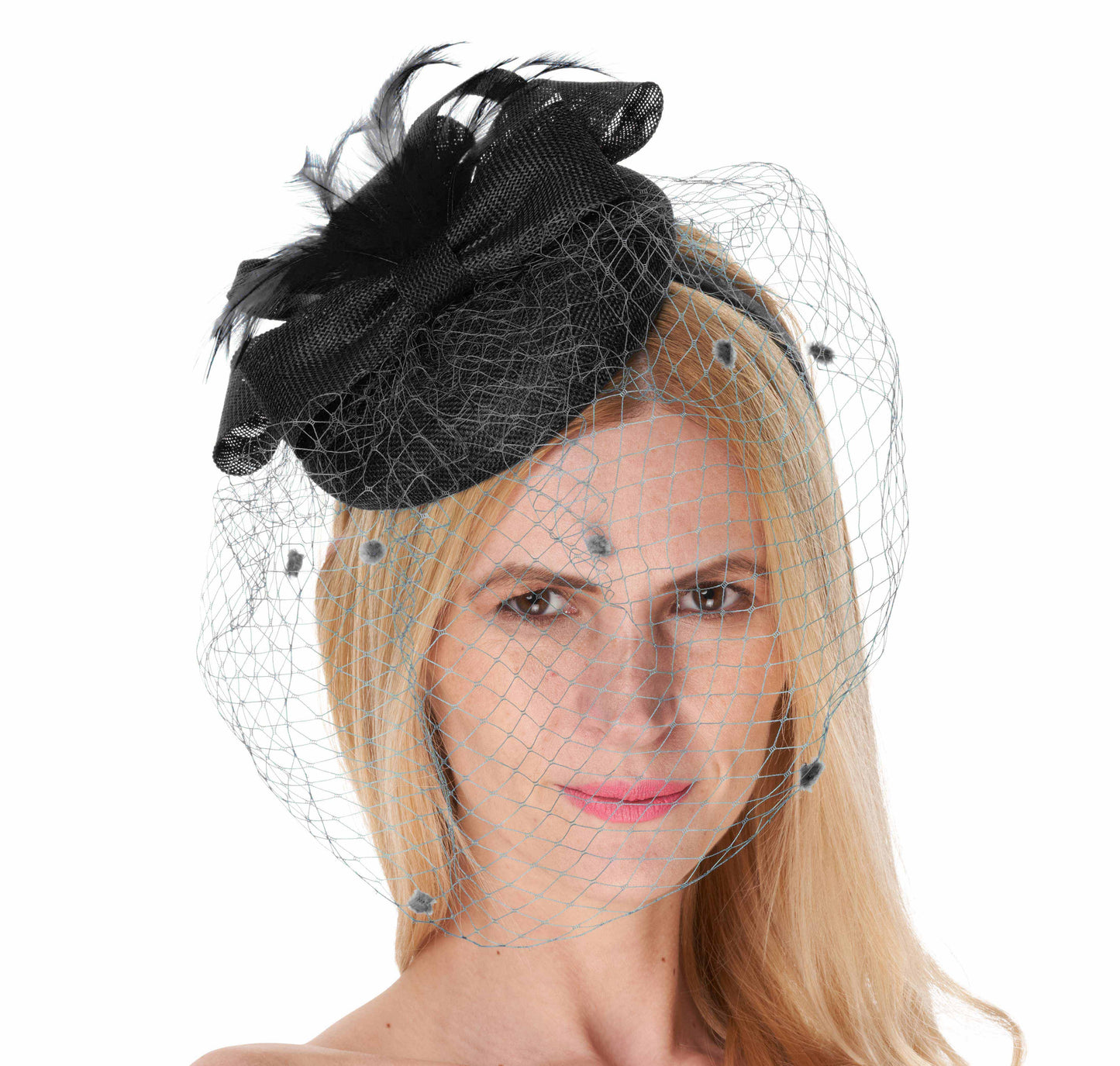 Black Birdcage Veil Pillbox Bow Sinamay Headband Fascinator Weddings Ascot Hatinator Races