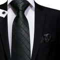 Black Check Pattern Silk Tie - With Matching Cufflinks & Pocket Square
