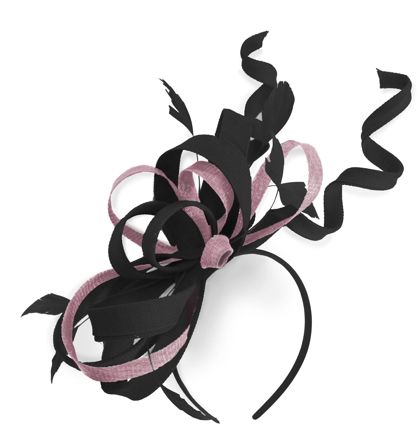 Caprilite Black and Dusty Pink Wedding Swirl Fascinator Headband Alice Band Ascot Races Loop Net