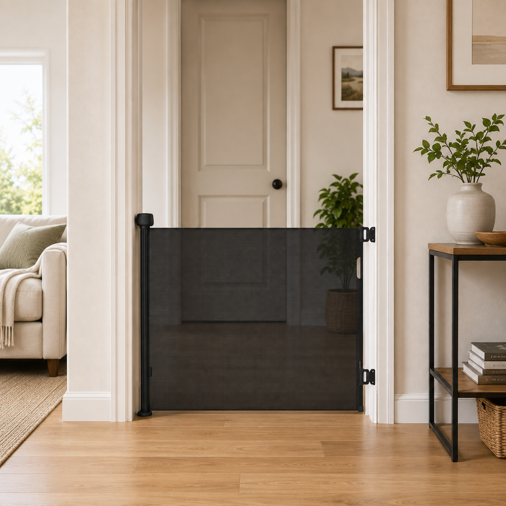 FYLO Baby Fabric Safety Retractable Stair Gate - Black (Upto 120cm Width)