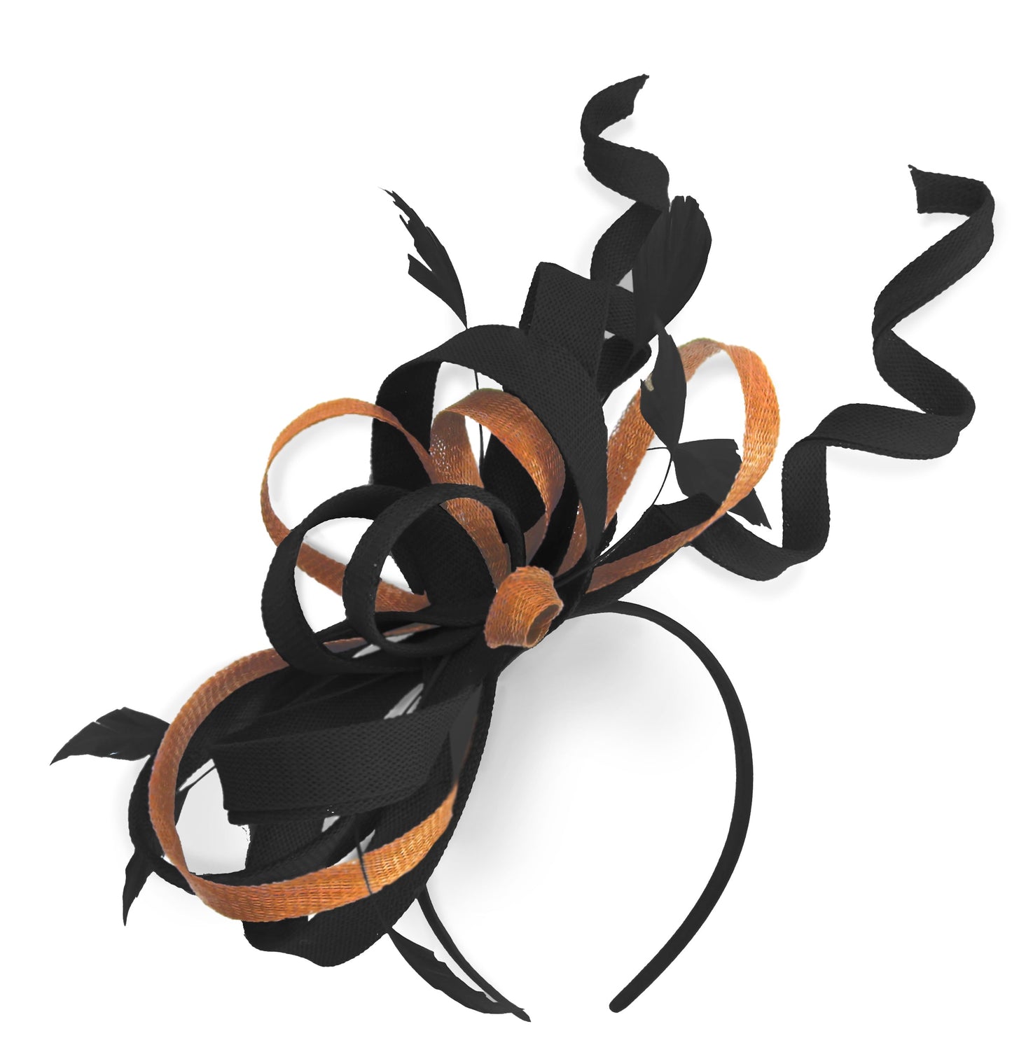 Caprilite Black and Apricot Orange Wedding Swirl Fascinator Headband Alice Band Ascot Races Loop Net