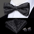 Black Paisley Silk Bow Tie - With Matching Cufflinks & Pocket Square