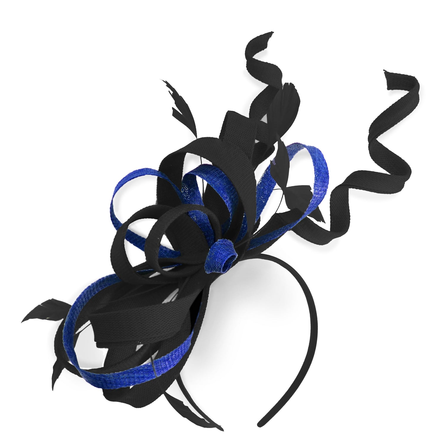 Caprilite Black and Royal Blue Wedding Swirl Fascinator Headband Alice Band Ascot Races Loop Net
