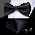 Black Textured Silk Bow Tie - With Matching Cufflinks & Pocket Square